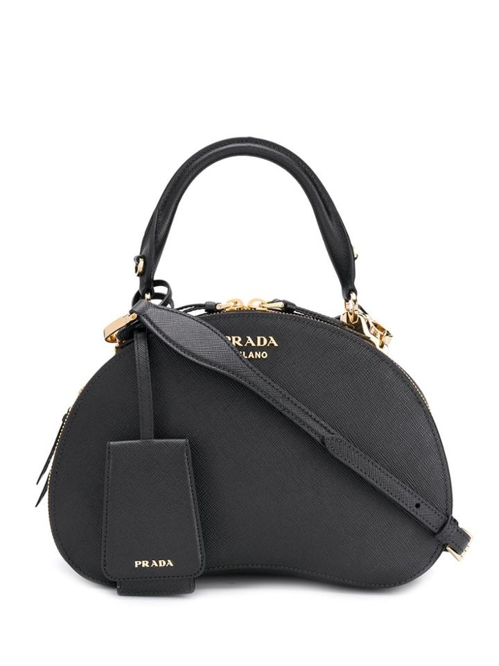 Prada Structured Logo Plaque Tote Bag - Black