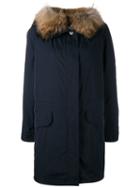 Yves Salomon Fur Lined Parka, Women's, Size: 34, Blue, Polyester/racoon Fur/rabbit Fur