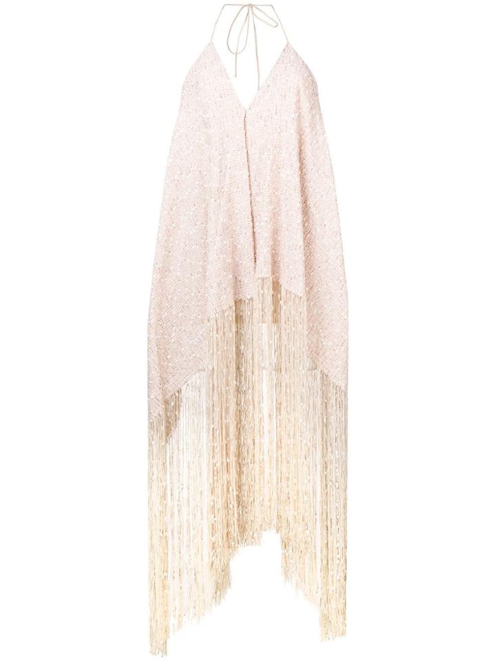 Jacquemus Fringed Tweed Halterneck Dress - Neutrals