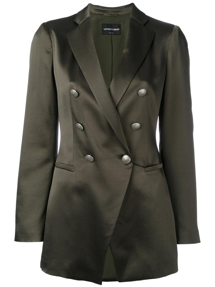 Emporio Armani - Double Breasted Blazer - Women - Silk/polyester - 44, Green, Silk/polyester