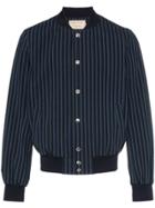 Maison Kitsuné Logo Embroidered Striped Cotton Blend Bomber Jacket -