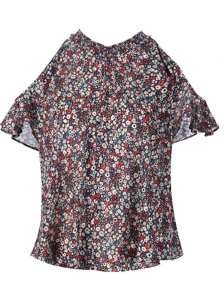 Derek Lam 10 Crosby Confetti Print Bare Shoulder Blouse