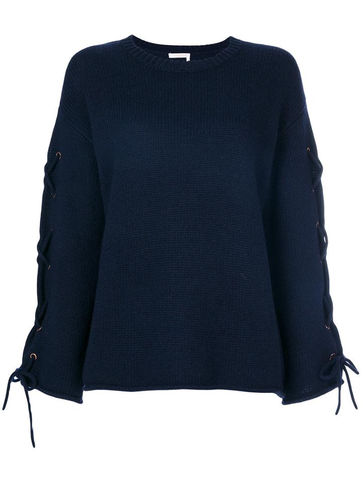 See By Chloé - Laced Sleeve Sweater - Women - Viscose/cashmere/wool/nylon 12 - Xs, Blue, Viscose/cashmere/wool/nylon 12