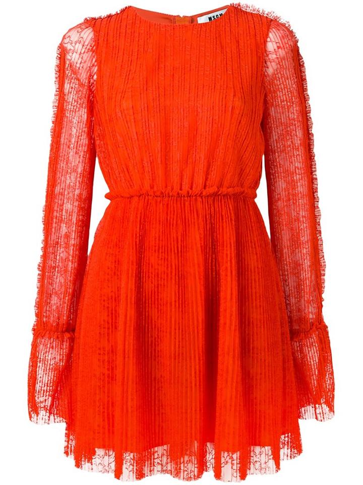 Msgm Pleated Mini Dress, Women's, Size: 42, Yellow/orange, Polyester