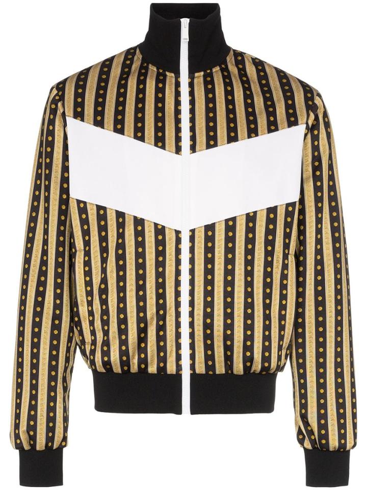 Versace Greca Border Floral Print Cotton Blend Track Top - Black