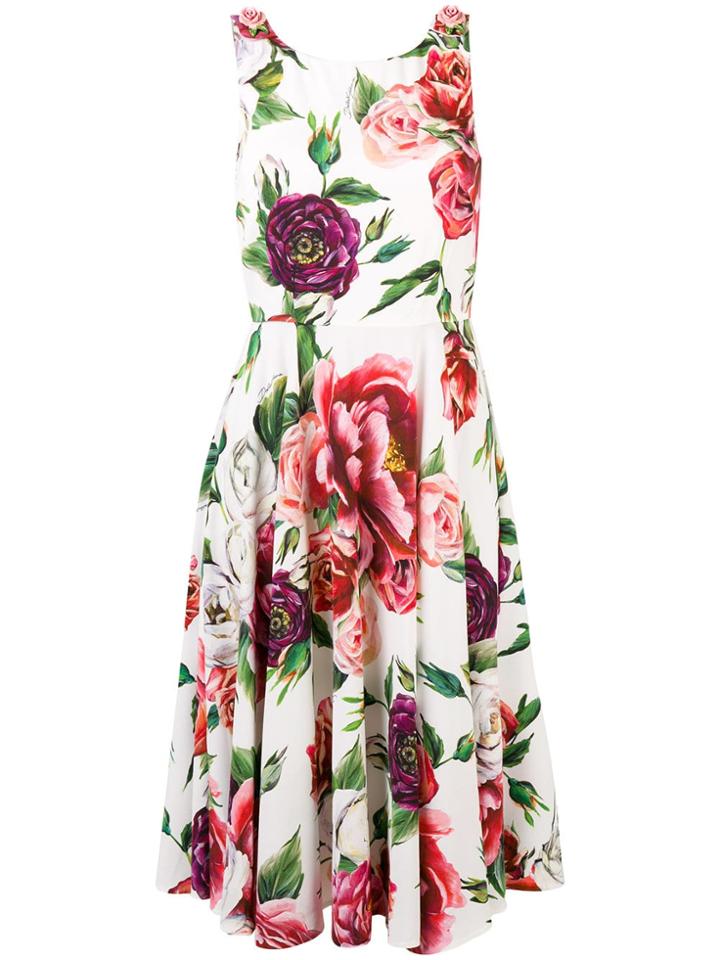 Dolce & Gabbana Sleeveless Peony Print Dress - White
