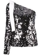 Msgm - One Shoulder Sequin Top - Women - Polyester/spandex/elastane - 42, Black, Polyester/spandex/elastane