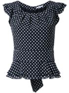 Guild Prime - Polka Dot Frilled Cap Sleeve Blouse - Women - Polyester - 36, Black, Polyester