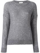 Saint Laurent Sequin Embellished Knit Jumper, Women's, Size: Small, Grey, Mohair/silk/polyester