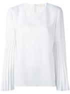 Sara Battaglia - Pleated Sleeve Blouse - Women - Polyester - 40, Women's, White, Polyester