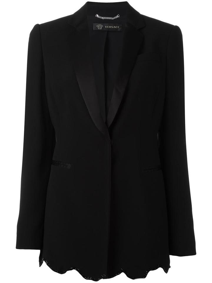 Versace Angular Sequin Hem Blazer, Women's, Size: 40, Black, Acetate/viscose