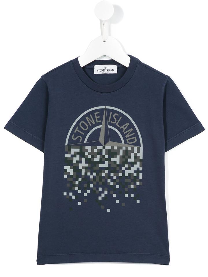 Stone Island Kids Pixelated Logo Print T-shirt, Boy's, Size: 6 Yrs, Blue