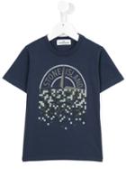 Stone Island Kids Pixelated Logo Print T-shirt, Boy's, Size: 6 Yrs, Blue