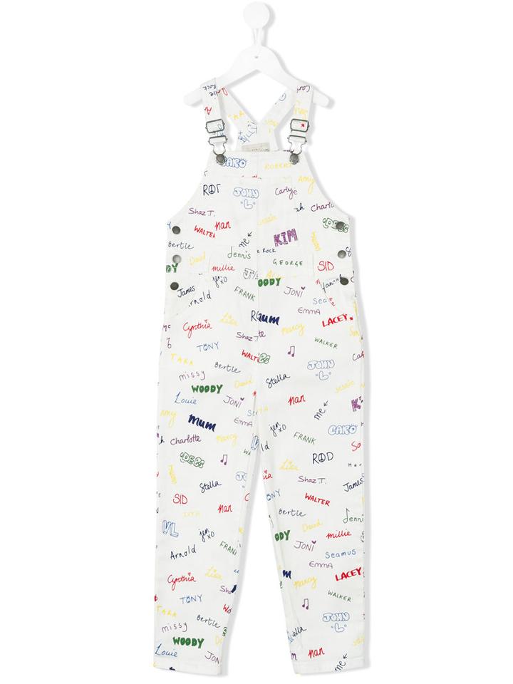 Stella Mccartney Kids Name Print Dungarees, Girl's, Size: 6 Yrs, White
