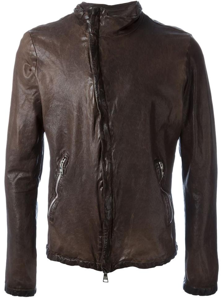 Giorgio Brato Classic Zip Jacket, Men's, Size: 50, Brown, Leather/cotton
