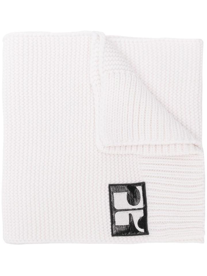Courrèges Logo Rib Knit Scarf - White