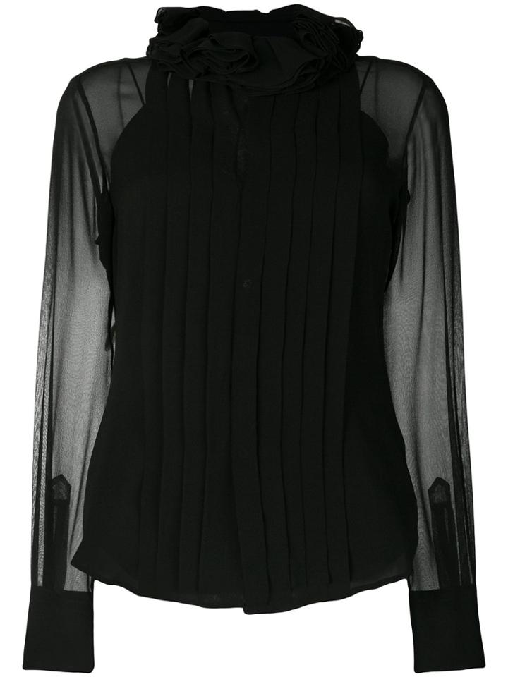Ralph Lauren Frill Neck Pleated Blouse - Black