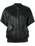 Saint Laurent Leather Short Sleeve Bomber Jacket, Women's, Size: 38, Black, Lamb Skin/cupro/cotton