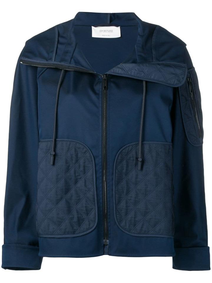 Sportmax Quilt Patch Hooded Jacket - Blue