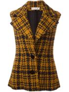 Marni Three-dimensional Checked Sleeveless Jacket, Women's, Size: 40, Yellow/orange, Cotton/polyamide/viscose/wool