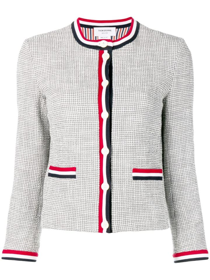 Thom Browne Textured Tweed Crewneck Cardigan - Grey