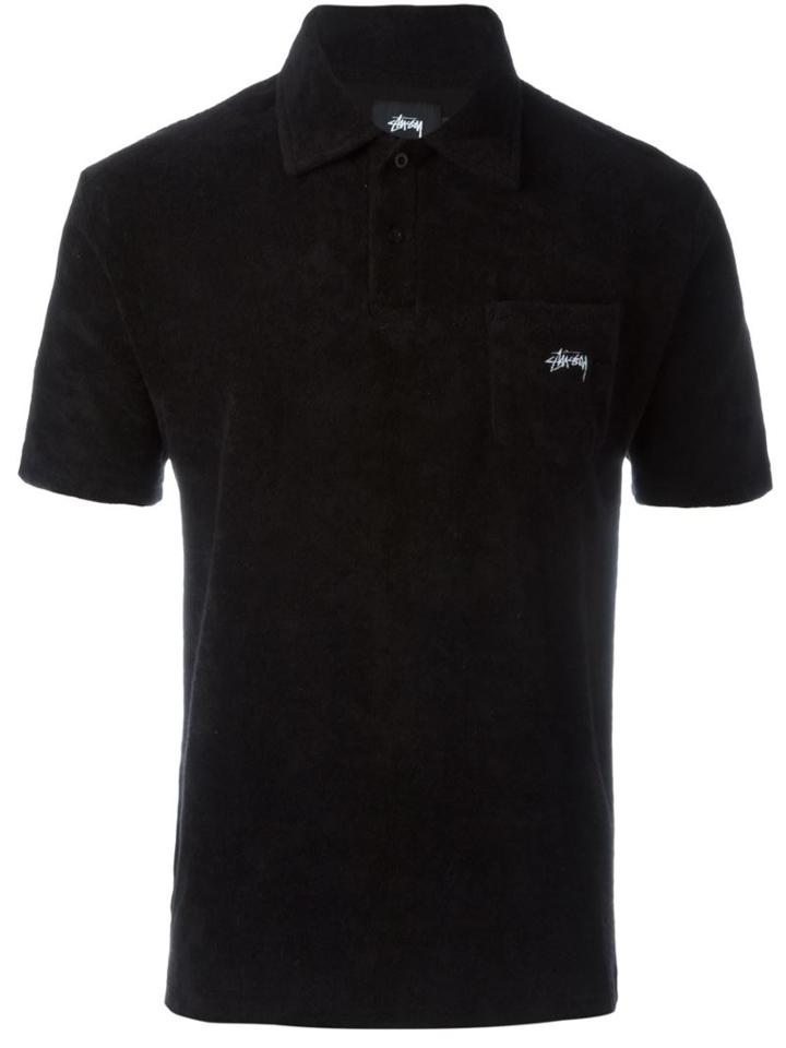 Stussy Logo Embroidered Polo Shirt, Men's, Size: L, Black, Cotton
