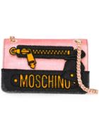 Moschino Trompe-l'oeil Logo Shoulder Bag, Women's, Pink/purple, Leather/velvet