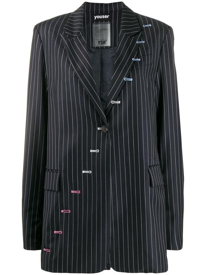 Youser Striped Button Hole Blazer - Blue