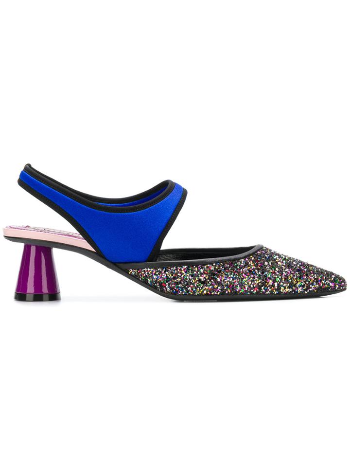 Emilio Pucci Cutout Glittery Pointed Pumps - Black