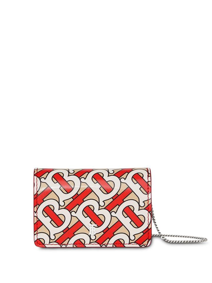 Burberry Monogram Print Card Case With Detachable Strap - Red