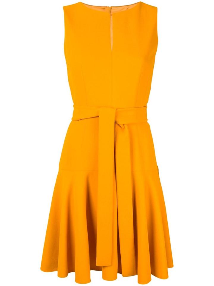 Paule Ka Sl Fitted Drs Split Collar W/ Belt Pleated Hem Crepe Viscose