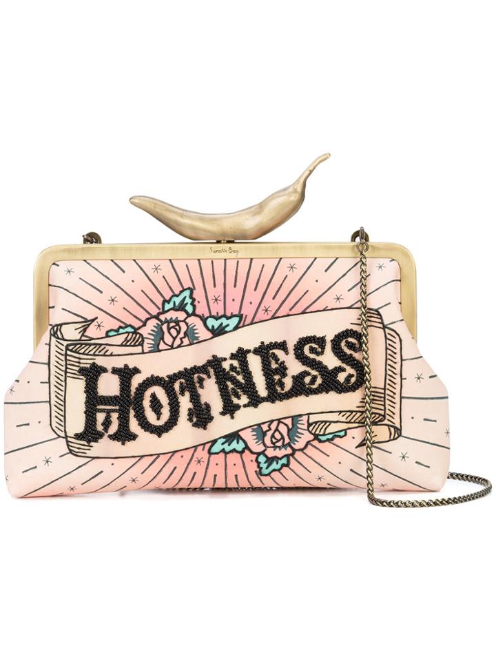 Sarah's Bag Embroidered Hotness Chilli Clutch - Pink & Purple