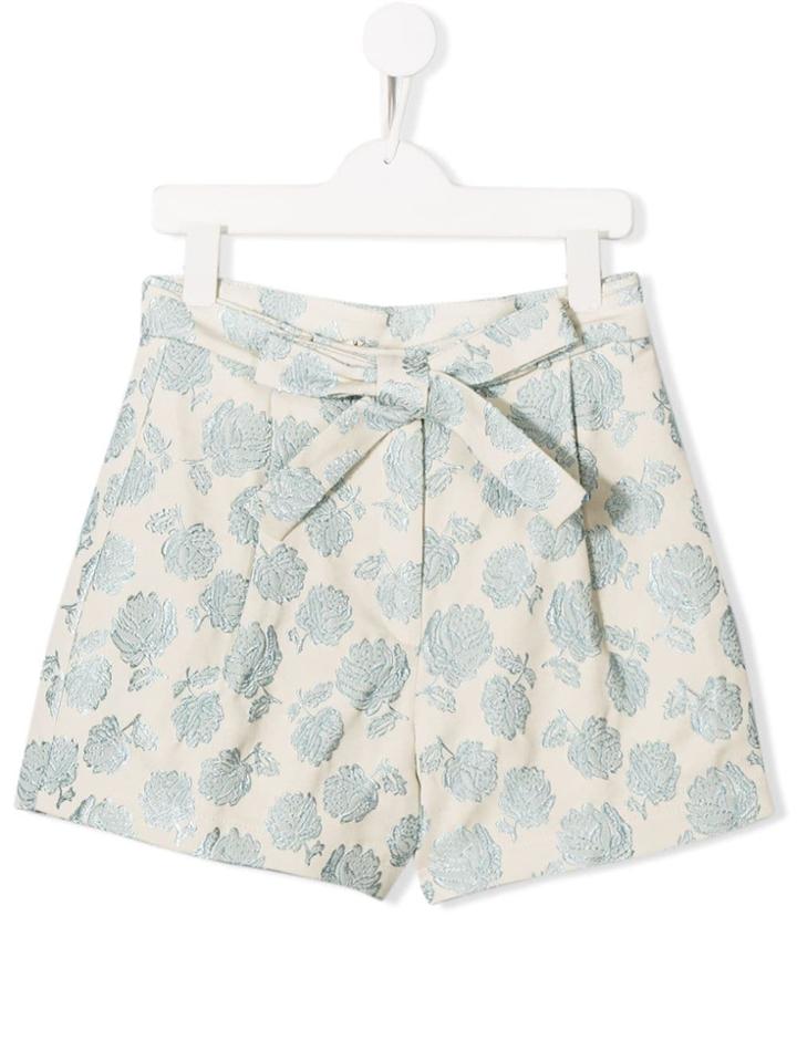 Caffe' D'orzo Teen Rose Embroidered Shorts - Neutrals
