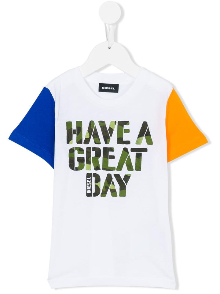 Diesel Kids - Colour Block Slogan T-shirt - Kids - Cotton - 2 Yrs, White