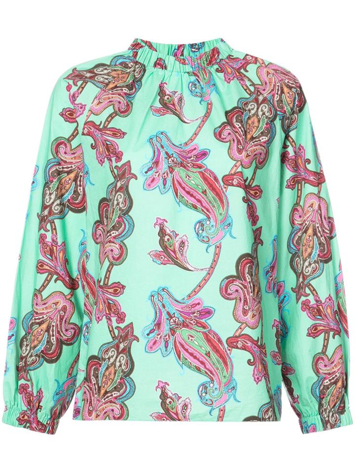 Tibi Paisley Print Shirred Neck Shirt - Green