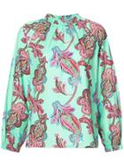 Tibi Paisley Print Shirred Neck Shirt - Green