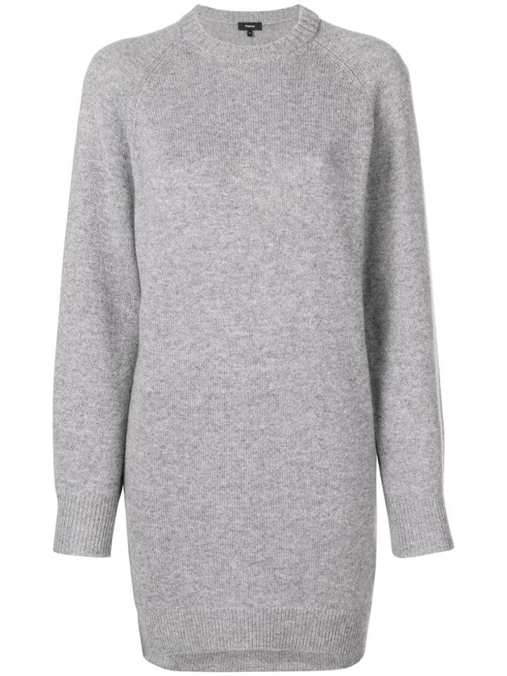 Theory Fine Knit Crewneck Sweater Dress - Grey