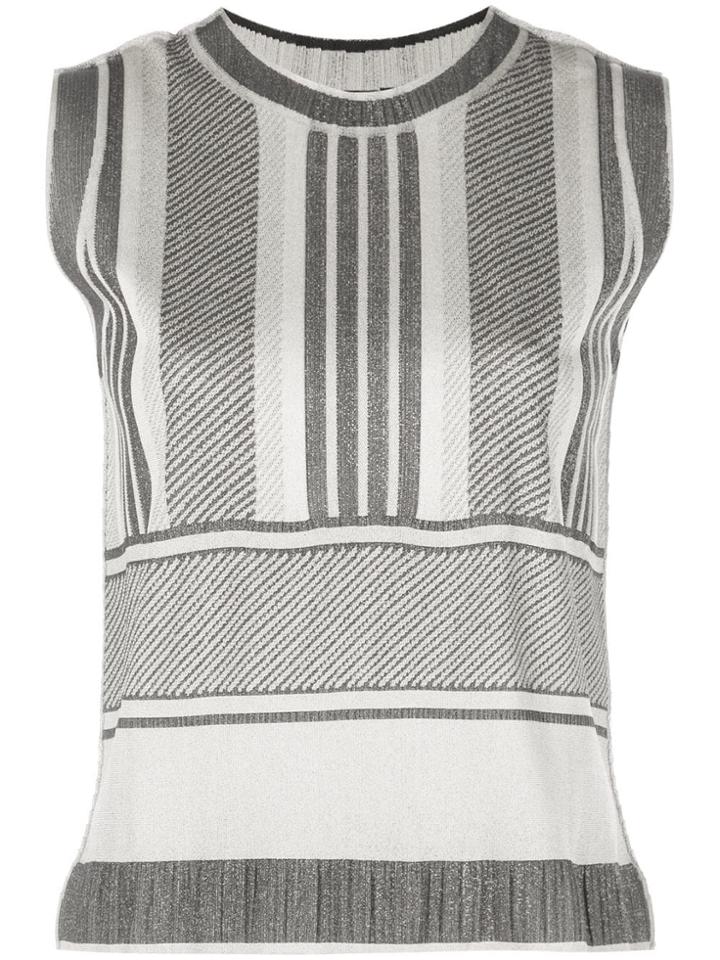 Pleats Please By Issey Miyake Striped Sleeveless Top - Grey