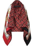Burberry Archive Scarf Print Silk Satin Oversized Puffer Cape - Red