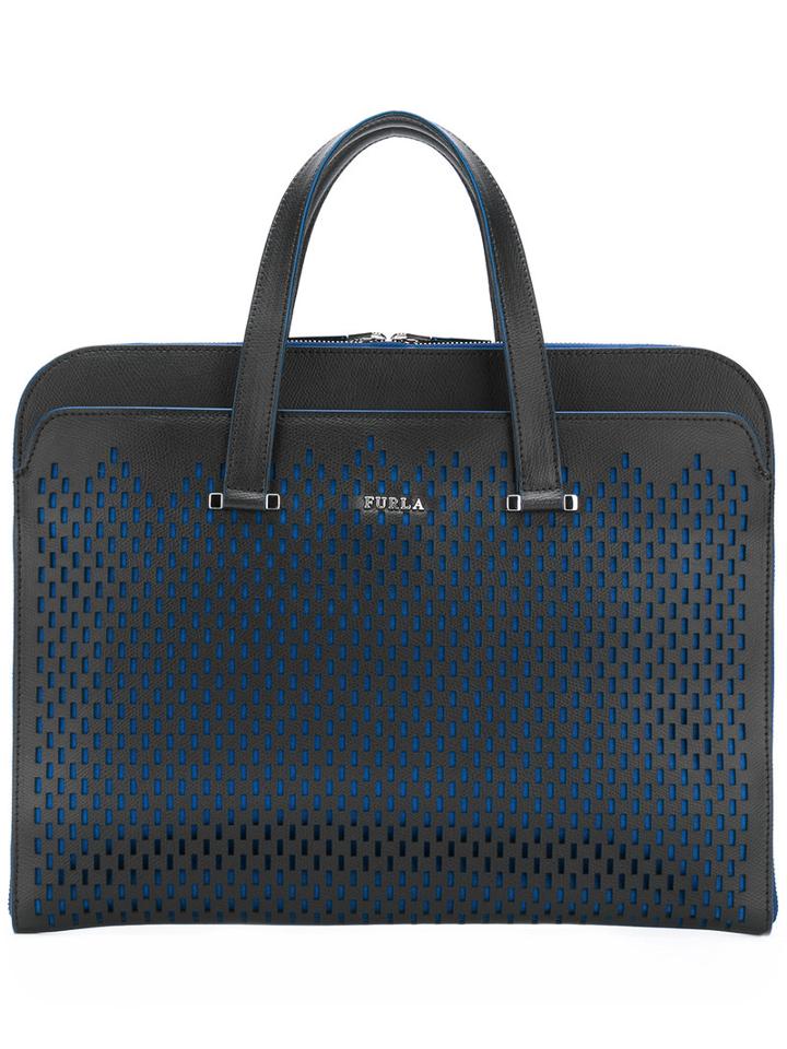 Furla - Perforated Decoration Flat Tote - Men - Leather - One Size, Black, Leather