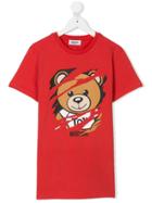 Moschino Kids Scratched Teddy Logo T-shirt - Red