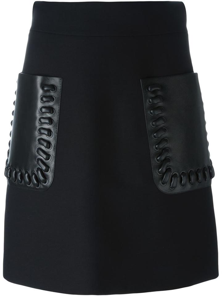 Fendi Patch Pocket Mini Skirt, Women's, Size: 40, Black, Silk/lamb Skin/wool
