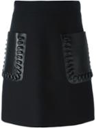 Fendi Patch Pocket Mini Skirt, Women's, Size: 40, Black, Silk/lamb Skin/wool
