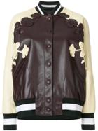 Valentino Varsity Jacket With Floral Appliqués - Brown