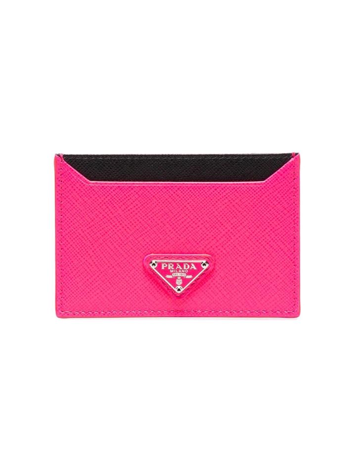 Prada Fluorescent Pink Logo Plaque Leather Cardholder