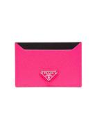 Prada Fluorescent Pink Logo Plaque Leather Cardholder
