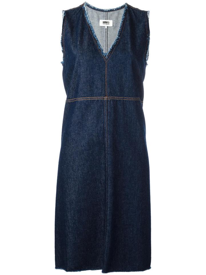 Mm6 Maison Margiela V-neck Denim Dress, Women's, Size: 38, Blue, Cotton