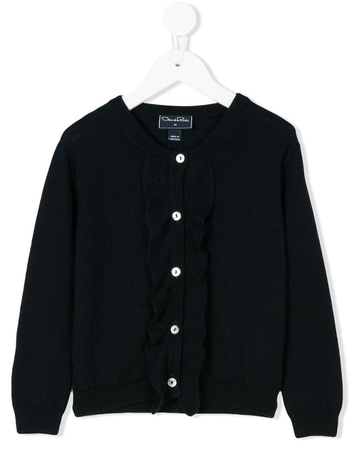 Oscar De La Renta Kids Ruffled Front Cardigan - Blue