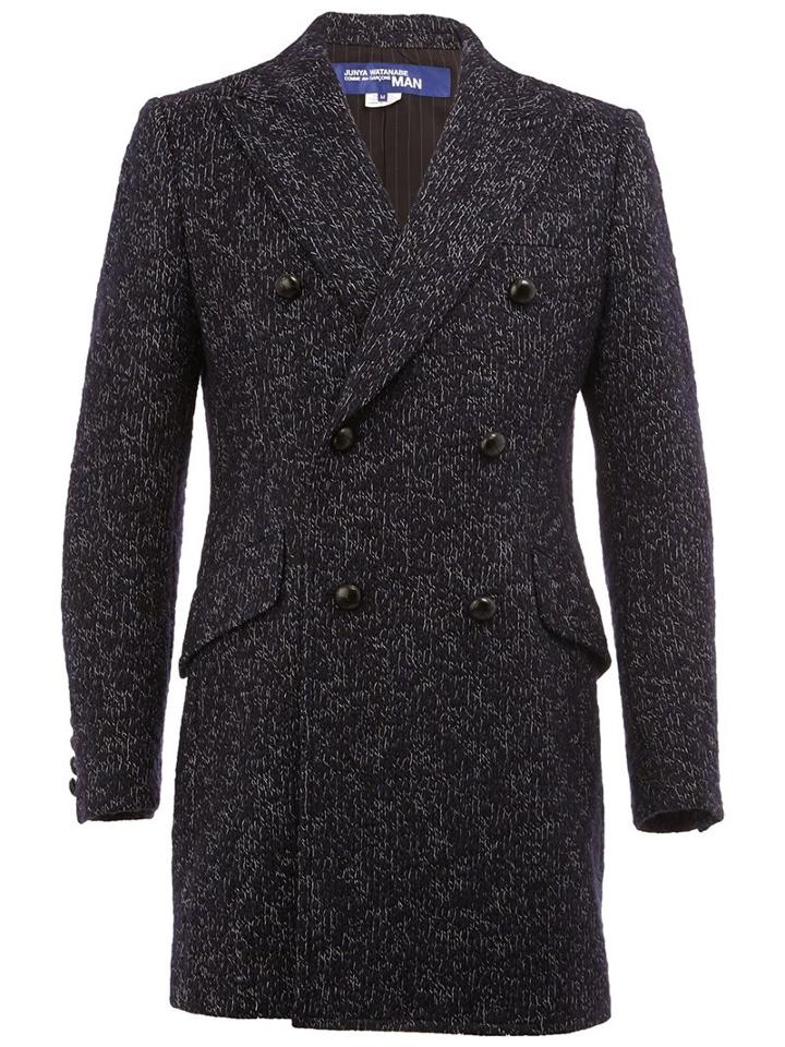 Junya Watanabe Comme Des Garçons Man Double Breasted Coat, Men's, Size: Medium, Black, Leather/acrylic/polyester/wool