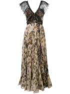 Valentino Mariposa Garden Print Maxi Dress, Women's, Size: 40, Beige, Cotton/polyamide/viscose